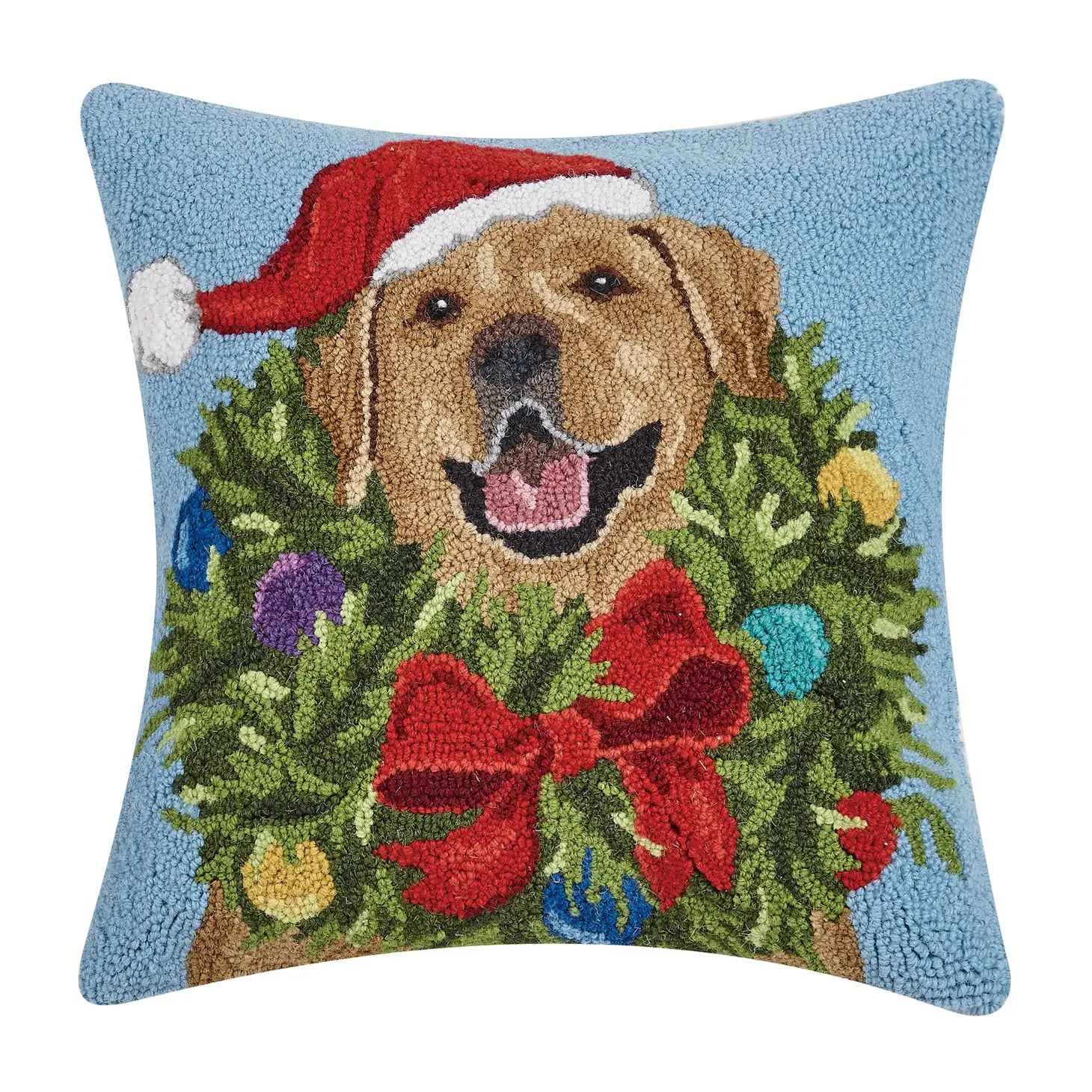 Pillow Santa Golden Wreath on Blue