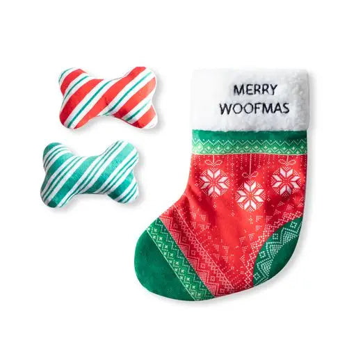 Petshop by Fringe Studio - Hide & Seek Toy Merry Woofmas Stocking & 2 Bones Dog Toy