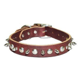 Leather Brothers - Collar Leather Stitched -Studs And Spikes Pink 1"