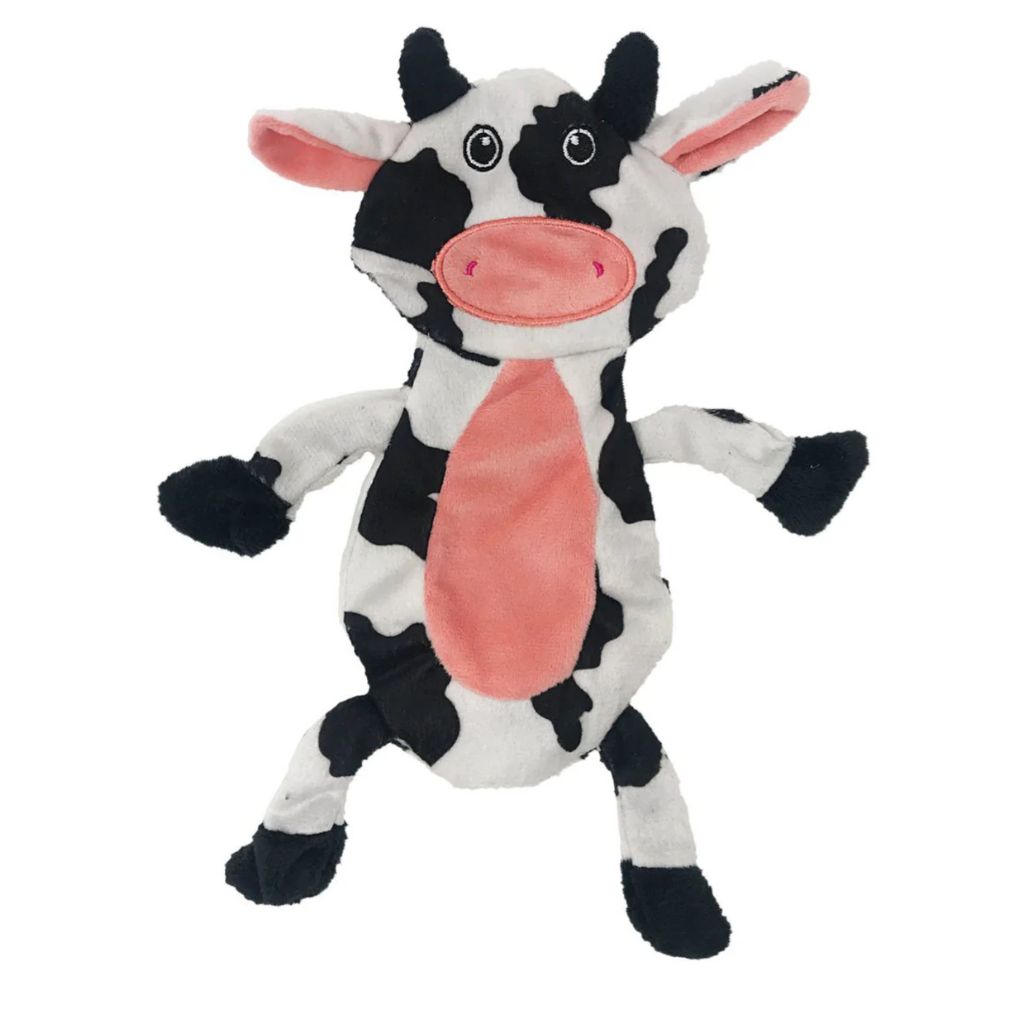 DogLine - Cow Crinkle Flat Plush Dog Toy