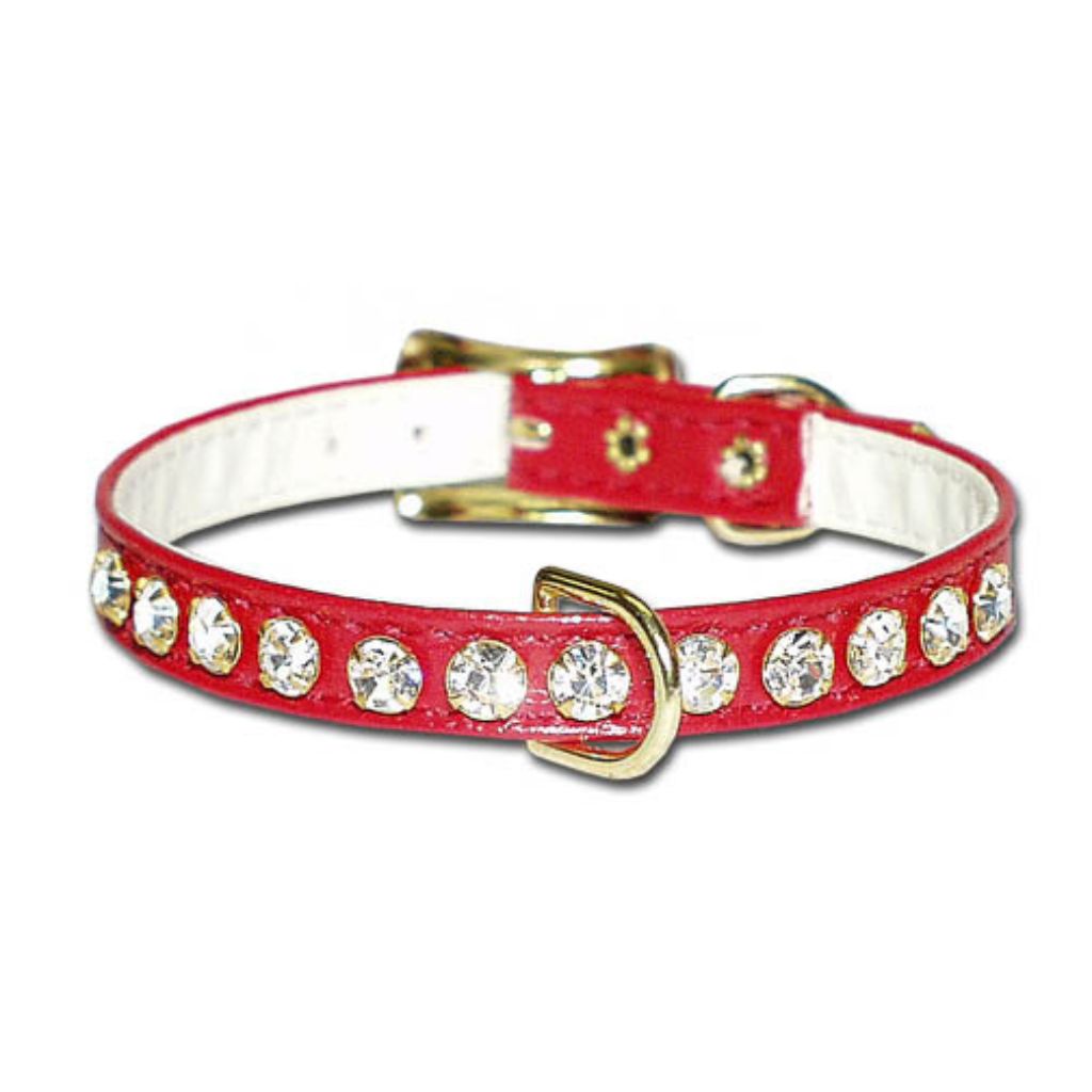 Leather Brothers - Collar Vinyl W/ Rhinestones & Center Dee Ring Gold