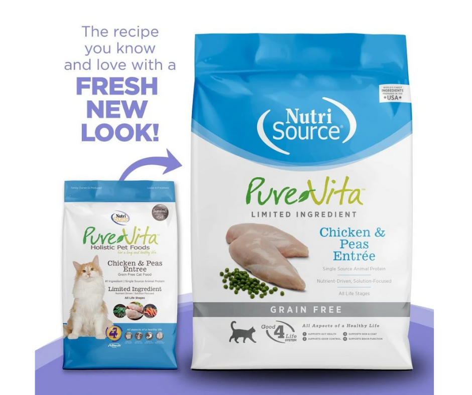 NutriSource Pure Vita - All Cat Breeds, All Life Stages Grain Free Chicken & Peas Entrée Recipe Dry Cat Food-Southern Agriculture