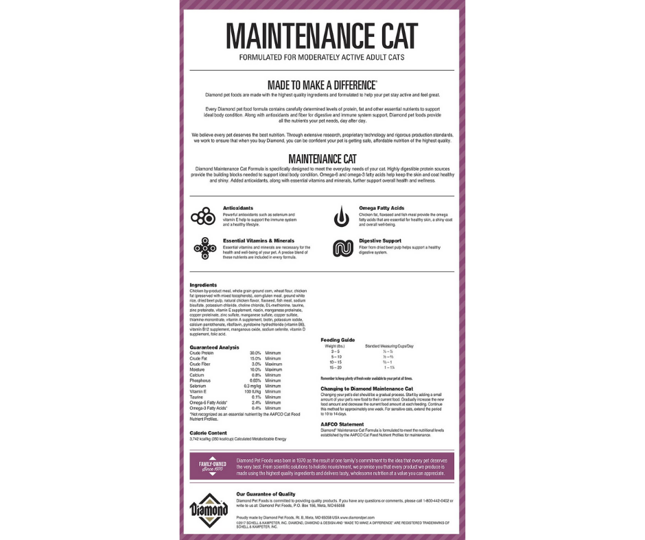 Diamond - Maintenance Formula Dry Cat Food-Southern Agriculture