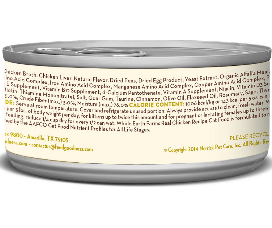 Whole Earth Farms - All Cat Breeds, All Life Stages Grain Free Real Chicken Recipe Canned Cat Food-Southern Agriculture