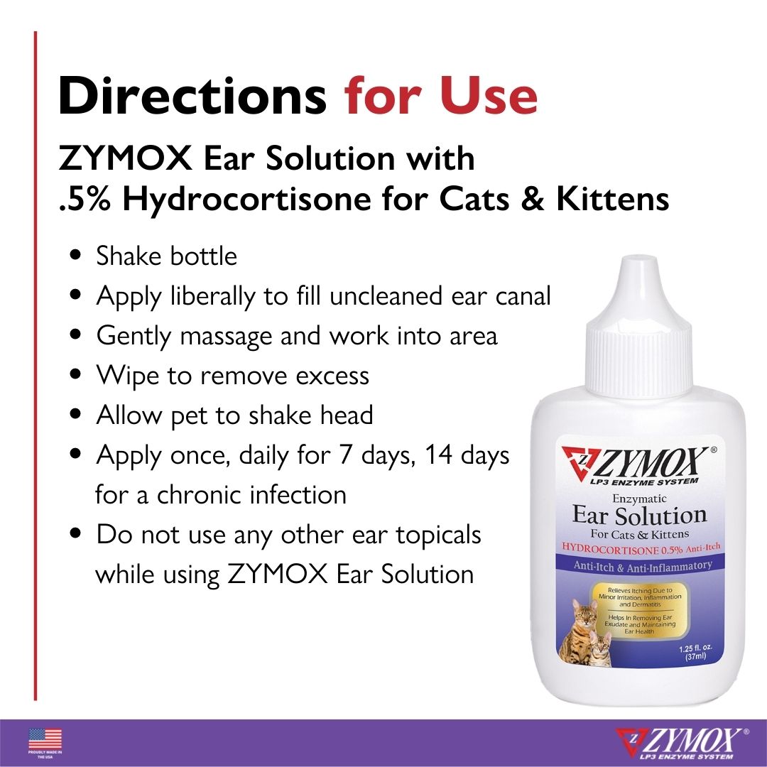 Pet Kings -  Zymox Enzymatic Ear Solutions for Cats with 0.5% Hydrocortisone