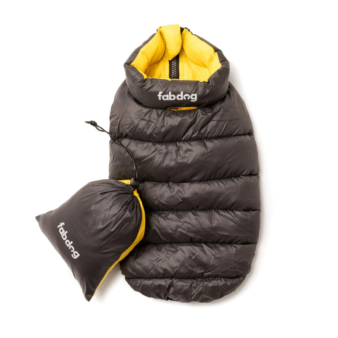 Fabdog Combo Pack N' Go Reversible Dog Puffer Yellow/Grey