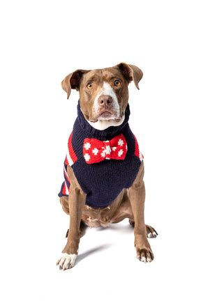 Chilly Dog - Dog Sweater Bow Tie Red, White & Blue