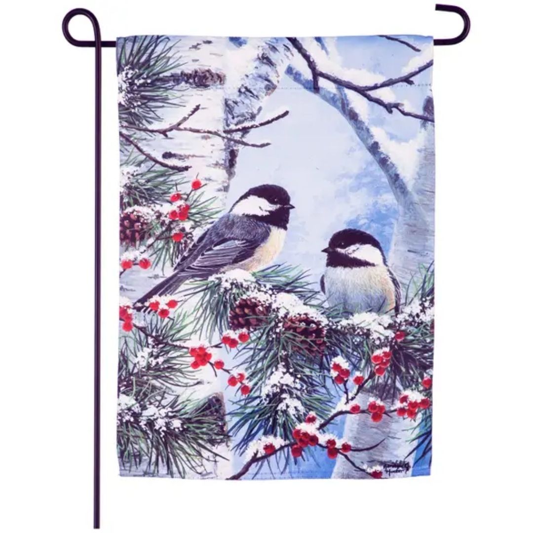 Winter Chickadee Friends Garden Suede Flag