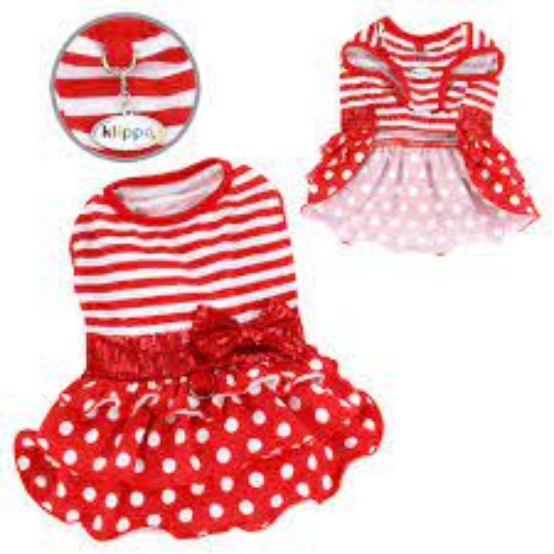 Klippo Sparkling Bow Ruffle Layered Dog Dress - Red