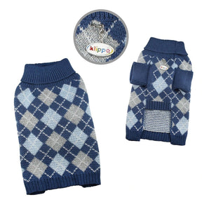 Klippo Argyle Turtleneck Dog Sweater - Navy Blue