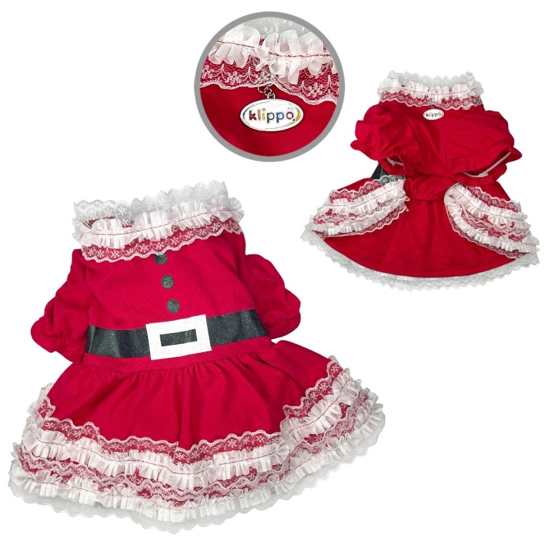 Klippo Lace Ruffles Christmas Dog Dress