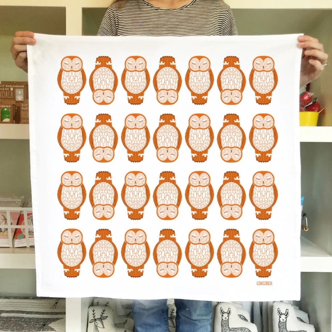 Gingiber Sleeping Owl Tea Towel