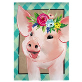 Floral Crowned Pig Garden Flag