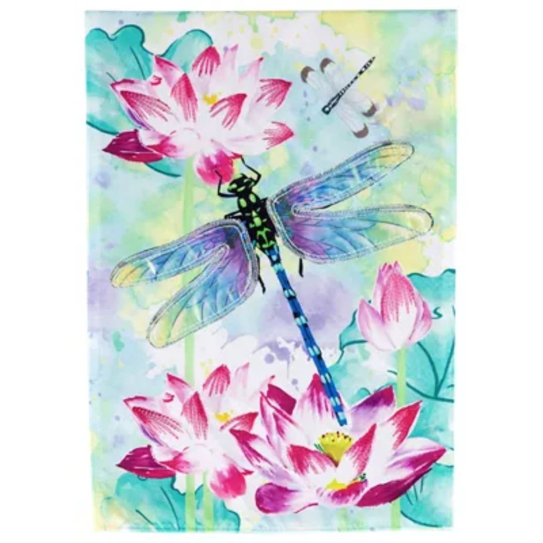 Dragonfly with Lotus Garden Flag