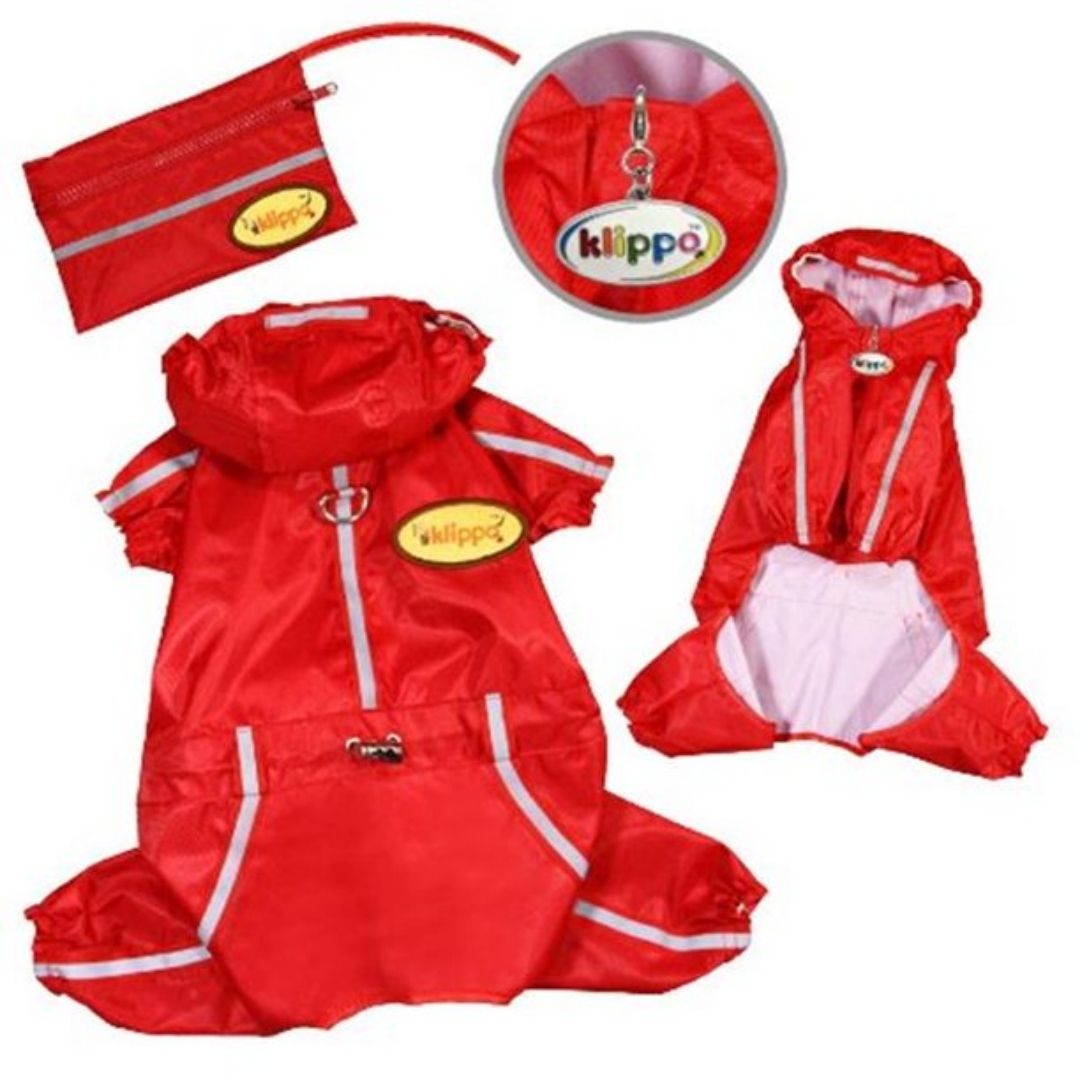 Klippo Pet Raincoat Bodysuit With Reflective Stripes & Matching Pouch