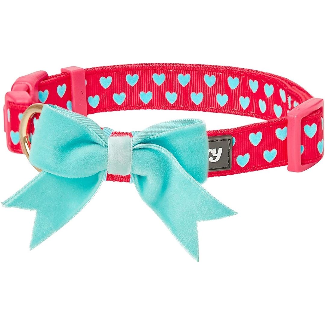 Lust Red | Dotted Velvet Heart Dog Collar