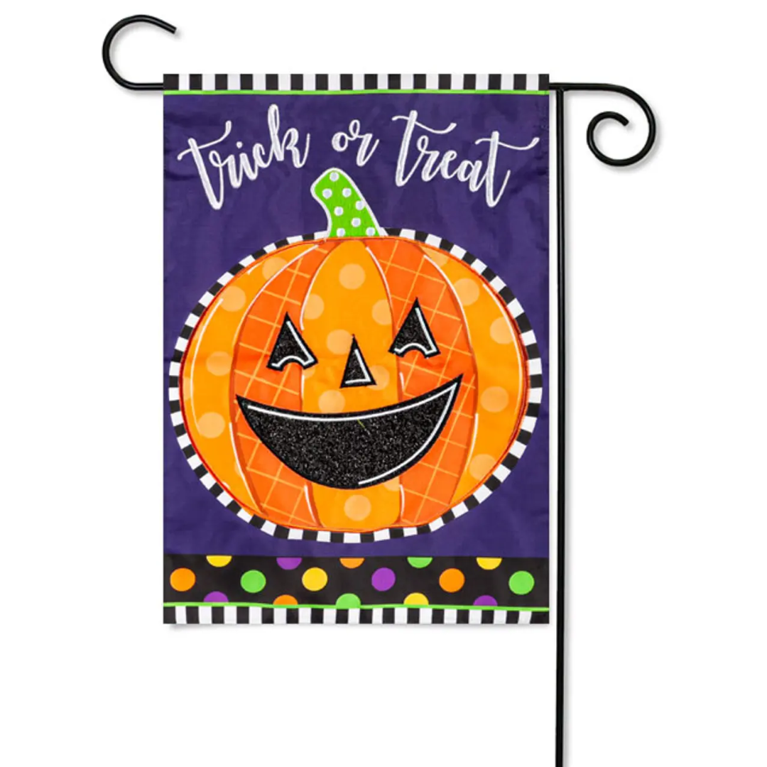 Patterned Jack-o-Lantern Applique Halloween Garden Flag