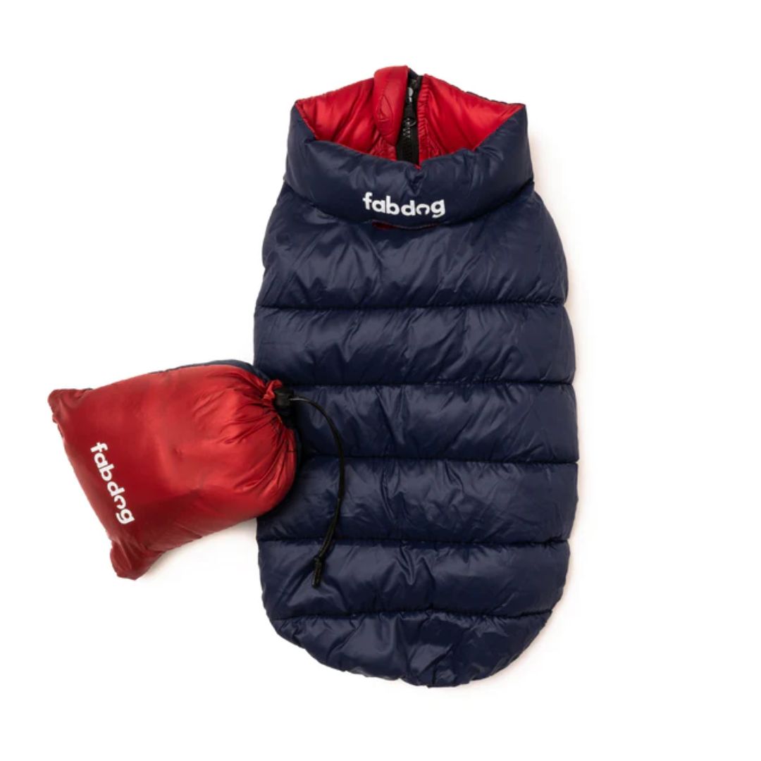 Fabdog Combo Pack N' Go Reversible Dog Puffer Red/Navy