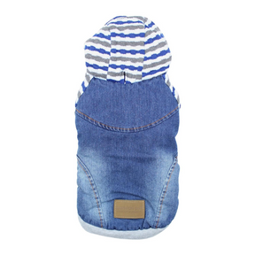 Denim Striped Dog Hoodie Jacket - Blue